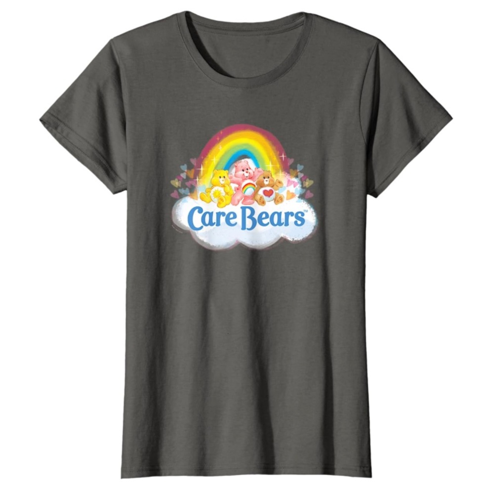 Care Bears Rainbow Cloud Charcoal Gray Graphic T-Shirt Cheer Share Good Luck XL